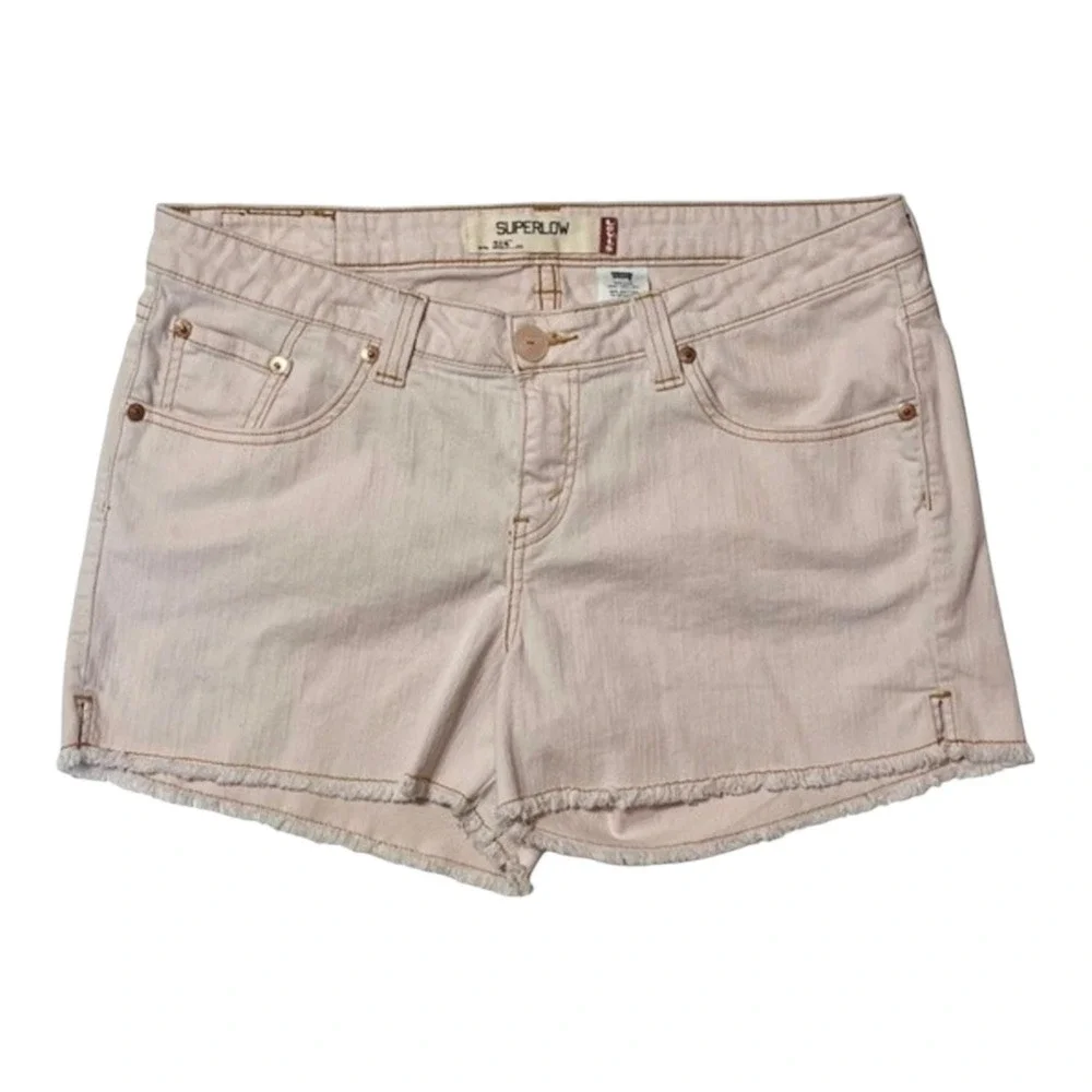 Levis Superlow 518 Womens Size 17 Pink Denim Shorts Low Rise Frayed Hem 36 Waist